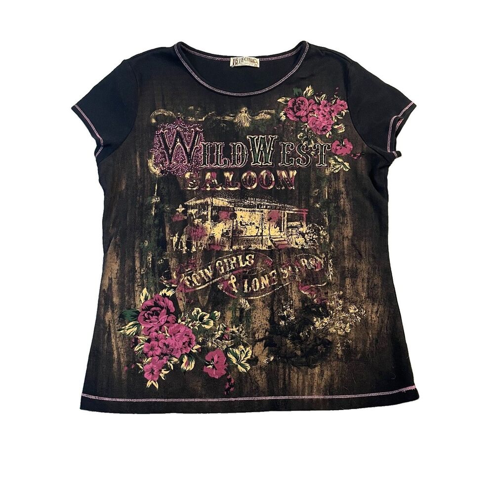 Blue Canyon Shirt Womens XXL Black Geometric Studded Wild West Saloon Top USA